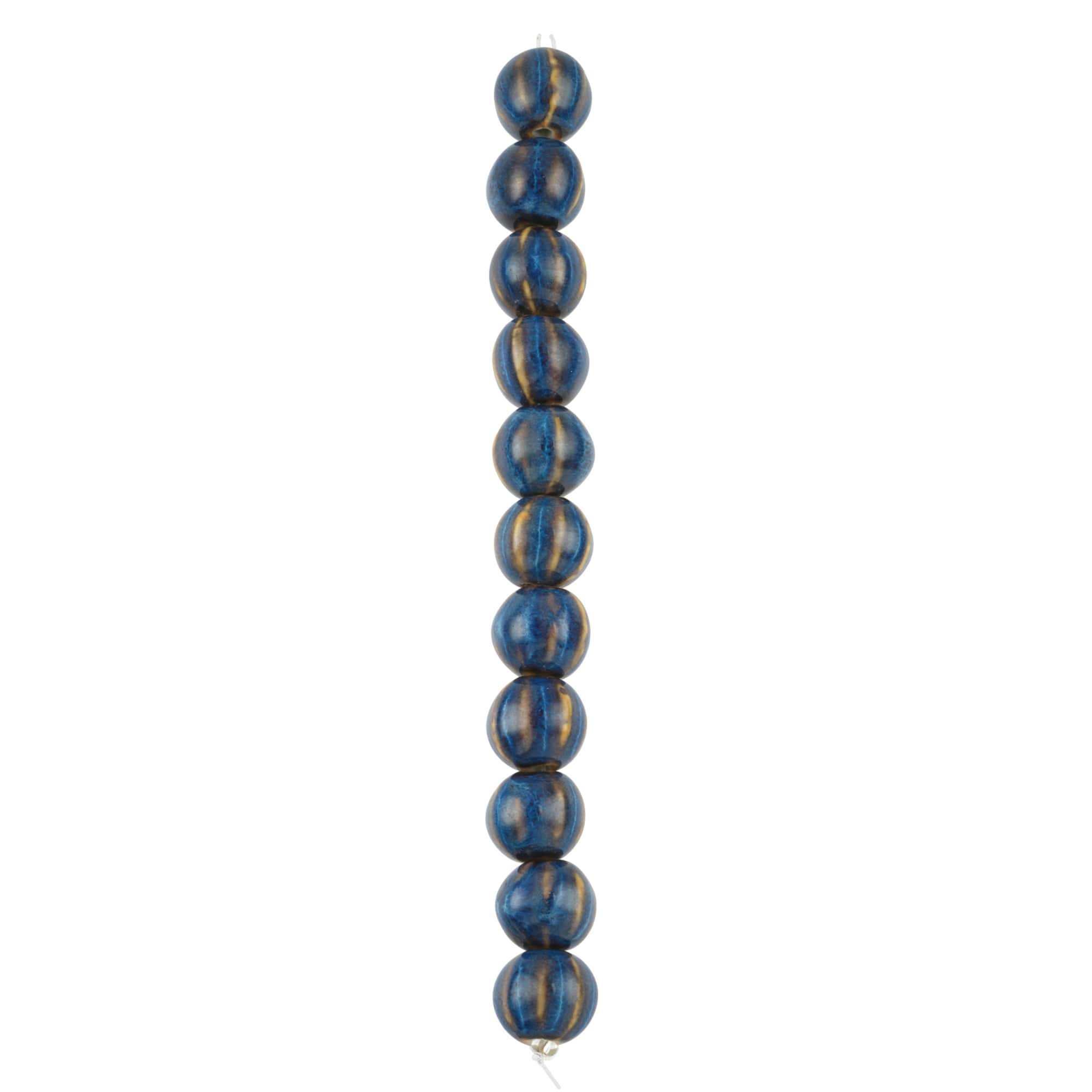 Blue Ceramic Round Melon Beads, 15mm by Bead Landing™
